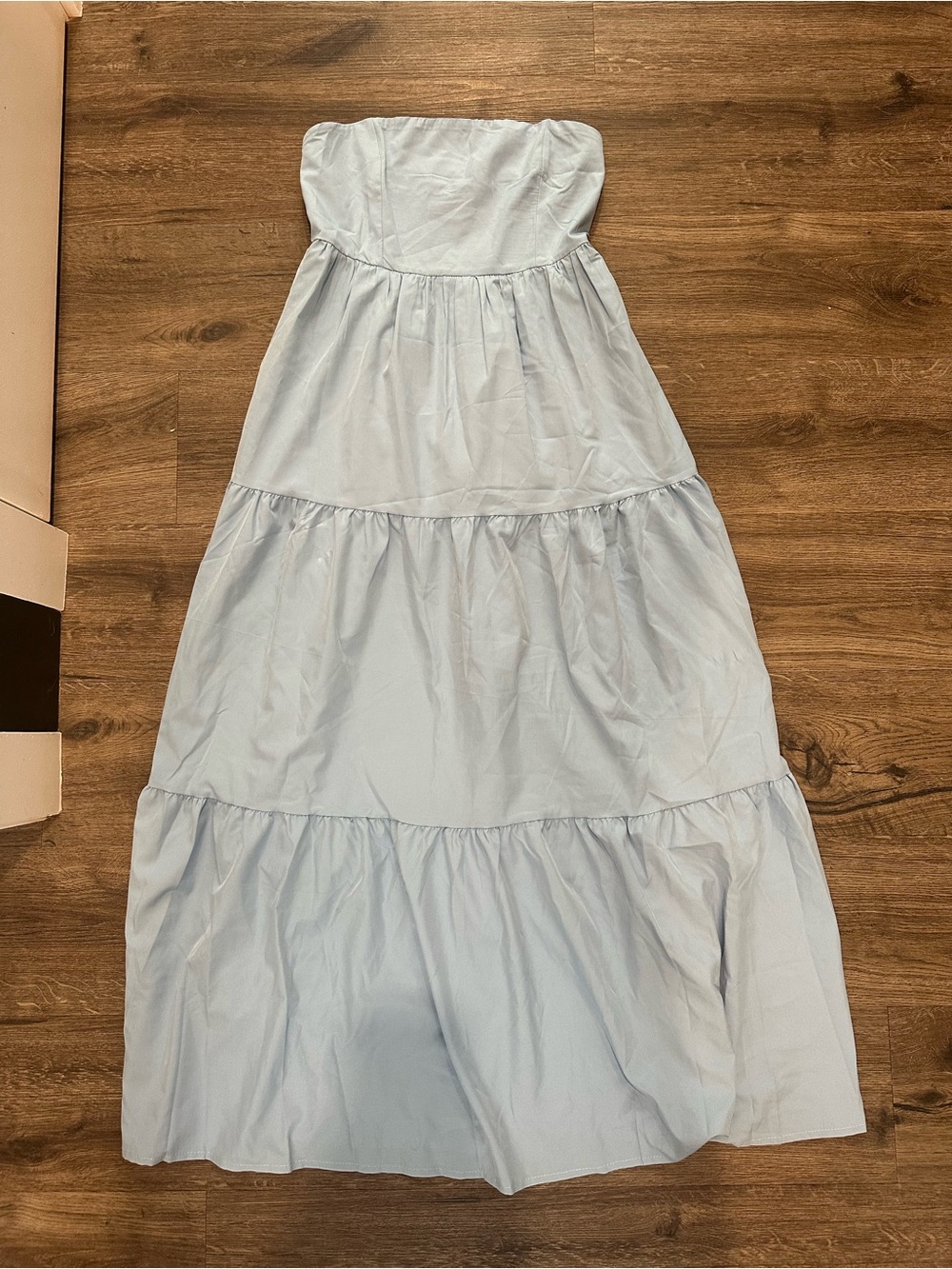 Strapless Tiered Maxi Dress in Light Blue